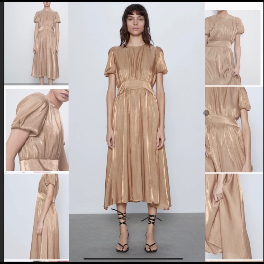 Zara NWT Gold Midi Dress Size Med - Picture 4 of 4